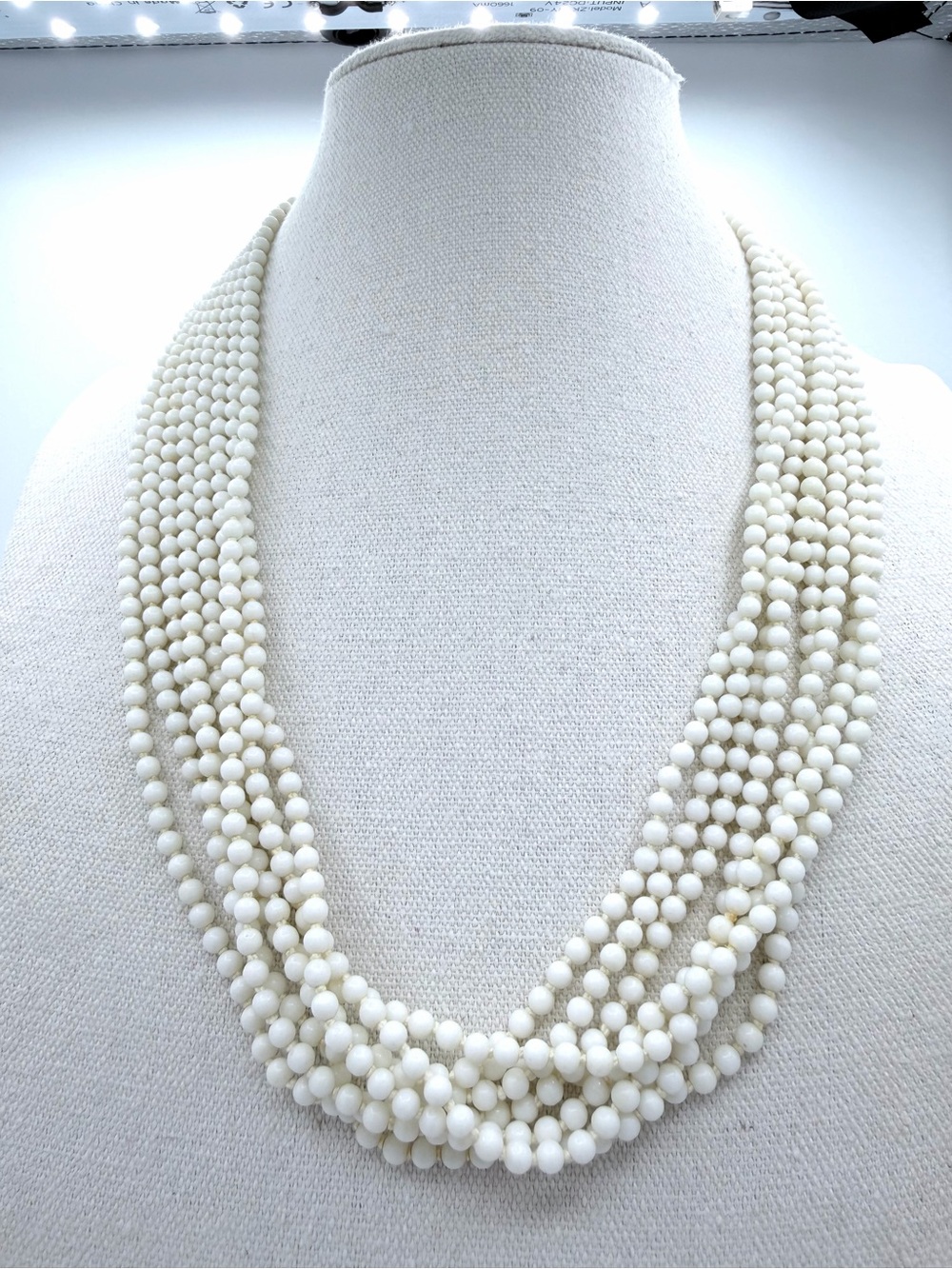 Mid-Century Modern Vintage 50’s White Glass 8 Strand Beaded Necklace Jewelry